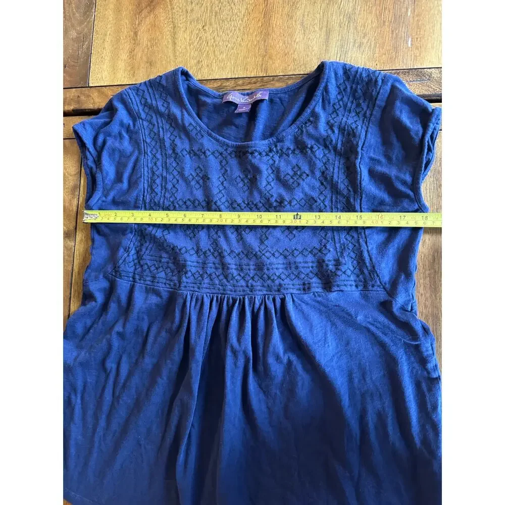 Gloria Vanderbilt Embroidered Boho Peasant Top Blue Short Sleeve Size S - Picture 6 of 10